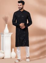 Viscose Rayon Black Traditional Wear Embroidery Work Kurta Pajama